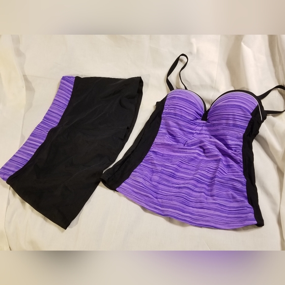 2 piece swim skort set small swim dress with zipper pocket tankini cute - Picture 2 of 10